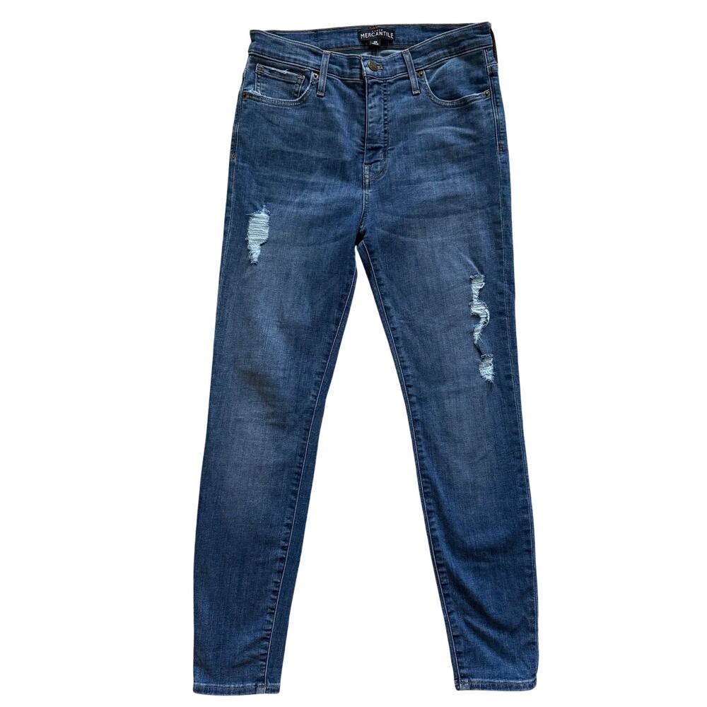 J. Crew Mercantile Jeans Women's Sz 28 Blue Skinny Ankle Distressed Grunge